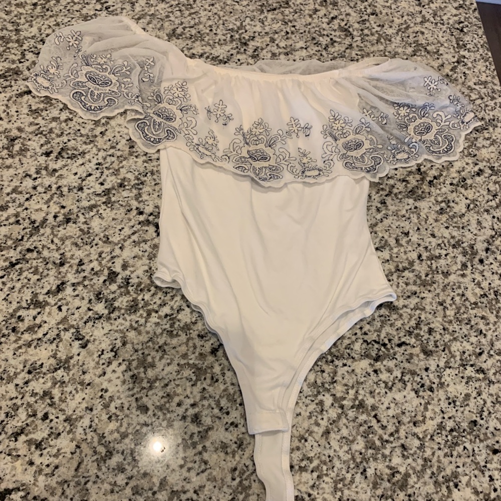 Off the shoulder bodysuit with lace detail